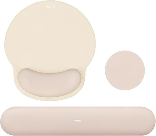MOSISO Wrist Rest Support for Mouse Pad&Keyboard Set, Apricot | Circle Curved Ergonomic Mousepad Non-Slip Base Home/Office Pain Relief&Easy Typing Pad with Soft Cloth&Silicone Lining by MOSISO