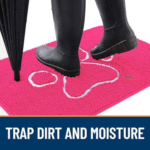 OLANLY Dog Door Mat for Muddy Paws 30x20, Paw Print Design Chenille Mud Mat - Image 2