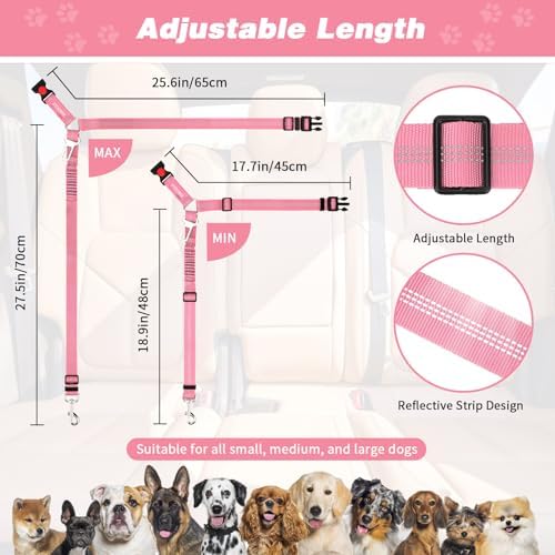 BWOGUE 2 Pack Dog Seat Belt for Car, Elastic Bungee Buffer Safety Seat Belt - Image 2