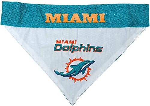 NFL DOG BANDANA - MIAMI DOLPHINS REVERSIBLE PET BANDANA. 2 Sided Sports Bandana with a PREMIUM Embroidery TEAM LOGO, Large/X-Large. - 2 Sizes & 32 NFL Teams available - Image 2