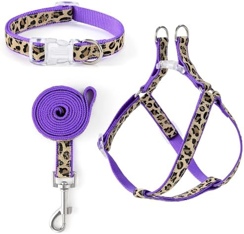 Mile High Life Leopard Dog Harness Collar Leash Set, Adjustable No Pull Dog Halter Harness for Small Breed Dogs, Easy Control for Training Walking (Black, XS Chest 9"-15", Neck 8"-12") by MileHighLife