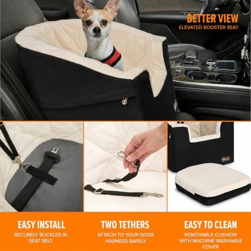 K&H Bucket Booster Dog Car Seat, Cat & Dog Booster Seat, Small Black/Cream - Image 2