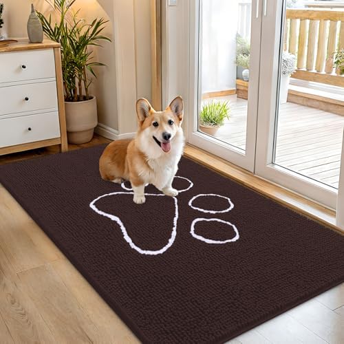 OLANLY Dog Door Mat for Muddy Paws 54x32, Paw Print Design Chenille Mud Mat by OLANLY