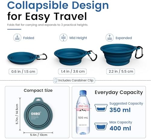 OHMO Collapsible Dog Bowls for Pet Travel, 12oz, 2pcs, Dark&Light Blue - Image 3