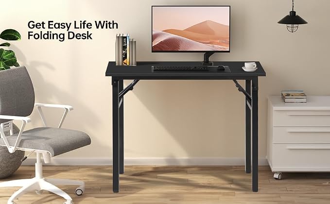 Panana Small Foldable Computer Desk, 31.5 inch Folding Home Office Desk for Small Spaces, Modern Simple Style for Home, Office, Study, Writing, No Assembly Required (Black, 31.5" x 15.7") - Image 4