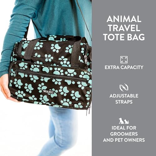 WAHL Professional Animal Travel Tote Bag with Zipper - Travel Bag - Storage Pack for Grooming Supplies - for Dog, Cat & Pet Groomers - 28.8 Inches, Turquoise Paw Print Design (#97764-300) - Image 4