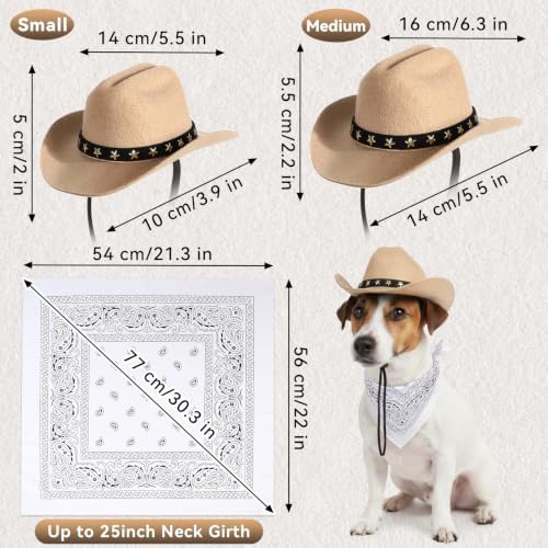 Pet Cowboy Costume, Dog Cowboy Hat with Bandana Scarf, Adjustable Cat Cowboy Hat for Party Cosplay Christmas, Halloween Cowboy Costumes for Small Pet Dogs Cats (Khaki, Small) - Image 2