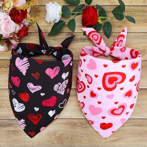 Vivifying 2 Pack Valentine's Day Dog Bandanas - Triangle Dog Scarf with Heart Design, Reversible for Festive Photo Props and Decor (X-Large, Valentine's Day) - Image 7