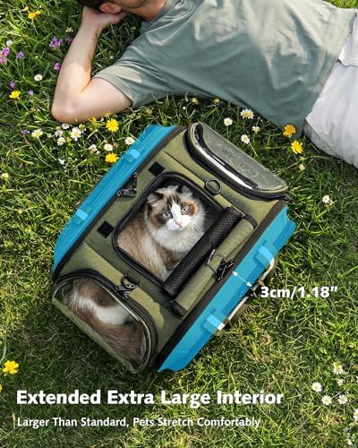 Pecute Cat Carrier,Double Bubble Pet Carrier for Cat Small Dogs,Green,L - Image 4