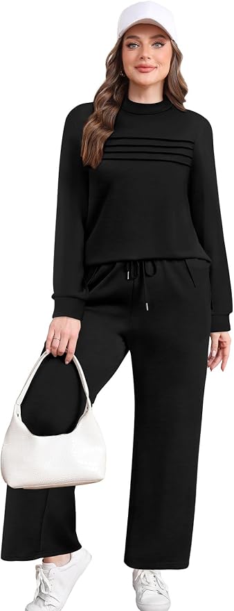 WIHOLL Two Piece Sets for Women Fall Travel Vacation Outfits 2026 Long Sleeve Lounge Sets Side Slit Wide Leg Pants XS-3XL - Image 3