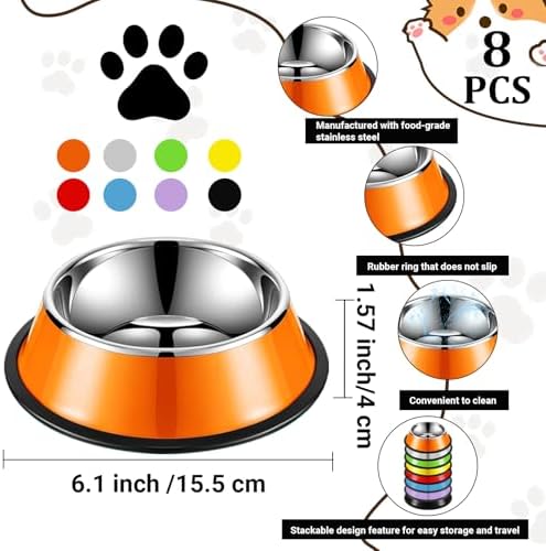 8 Pcs Stainless Steel Dog Bowl 7 oz Stackable Pet Bowl with Rubber Base Non-Slip Pet Dishes Metal Dog Bowls Food and Water Bowls Feeding Feeder for Small Medium Cats Dogs Supplies(Multicolor) - Image 2