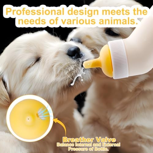 Pet Nursing Bottle for Newborn Animals,Kitten Bottle Feeding Kit Silicone Nipple for Kittens Puppys Rabbits Squirrel (Yellow, Small+Medium+Large) - Image 4