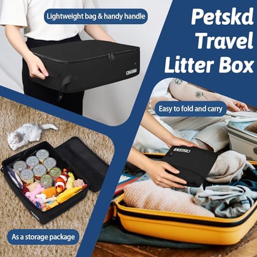 Petskd Portable Cat Travel Litter Box with Lid, Black - Image 6