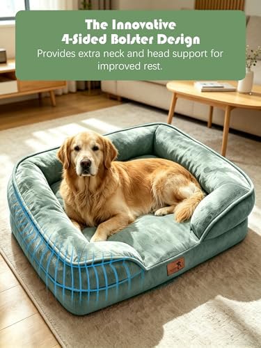 Spotted Play Orthopedic Dog Bed with Sides - Sofa Beds for Extra Large Dogs, Supportive Foam Pet Couch Bed with Washable Removable Cover, Waterproof Lining and Non-Slip Bottom, Green - XL - Image 5