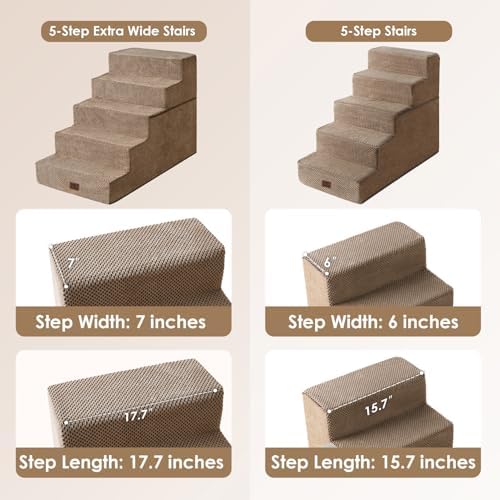 EHEYCIGA Dog Stairs for High Bed 25" H, Extra Wide Dog 5-Step, Camel - Image 2