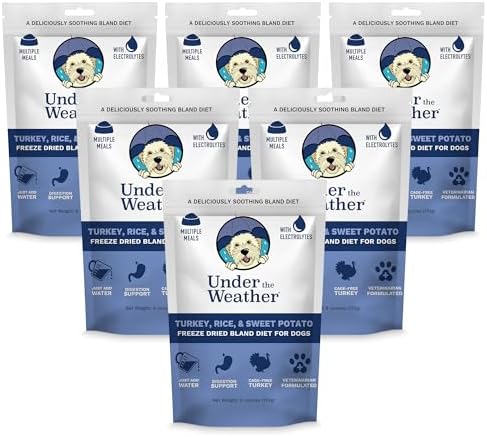 Under the Weather Bland Diet for Dogs | Easy to Digest for Sick Dogs |Always Be Ready| Contains Electrolytes - All Natural Freeze Dried 100% Human Grade Meats| 6 Pack- Rice Turkey & Sweet Potato - 6oz by UndertheWeather