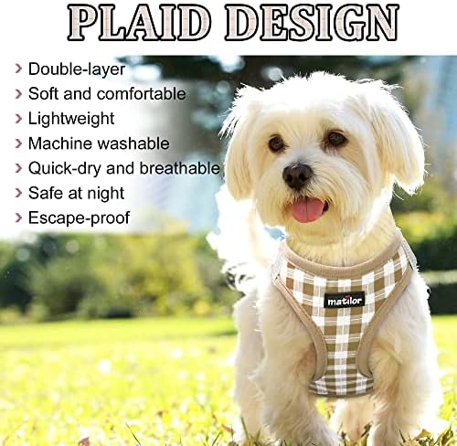 Dog Harness Step-in Breathable Puppy Cat Vest, Large, Beige Check - Image 4