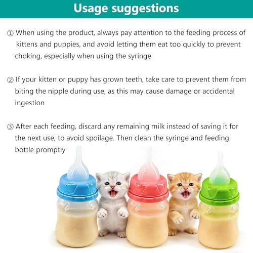 Pet Feeding Bottle and Syringe Set for Puppies and Kittens(1 Bottles,2 Syringes,6 Nipples), Green - Image 5