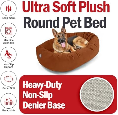 Majestic Pet 52 Inch Suede Calming Dog Bed Washable – Cozy Soft Round Dog Bed w/Spine Support for Dogs to Rest Head - Fluffy Donut Dog Bed 52x35x11 (Inch) - Round Pet Bed X- Large – Rust (2025) - Image 6