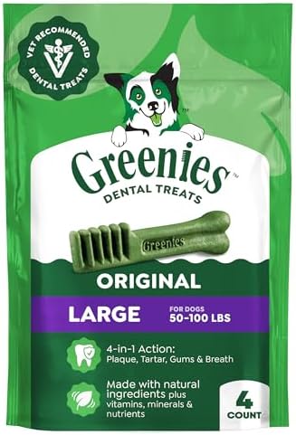 Greenies Large Natural Dental Dog Treats, Original Flavor, 4 Count by GREENIES