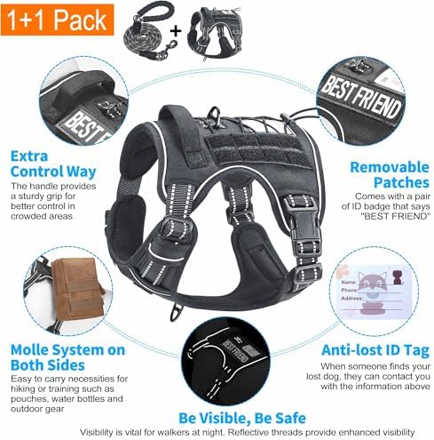 Beebiepet Tactical No Pull Dog Harness with Leash, X-Large, Black - Image 4