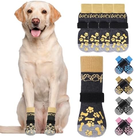 KOOLTAIL Dog Socks Shoes for Hot Pavement to Prevent Licking Paws, Winter Dog Boots & Paw Protector for Hardwood Floors Anti Slip,Traction Control Grip Booties for Small Medium Large Senior Dogs, S by KOOLTAIL