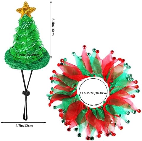 Cat Christmas Costume Suit, Hmxpls Small Dogs & Cats Tutu Collar and Green Shiny Hat Cute Costume Suit Kitten Outfit Clothing for Birthday Party Thanksgiving Christmas Holiday - Image 2