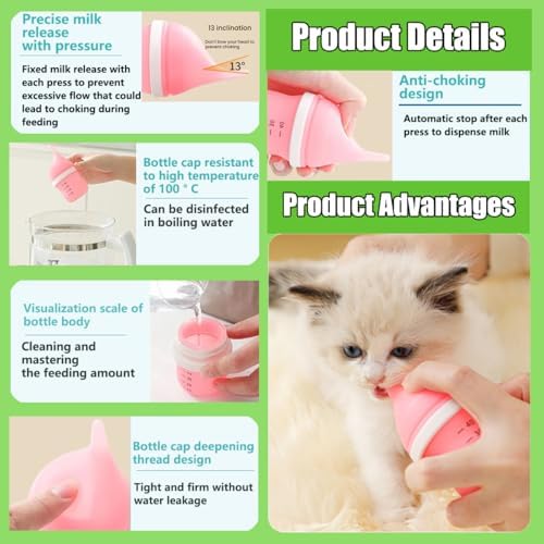 Kitten Bottles for Nursing,Puppy Bottles for Nursing Puppy Milk, Anti-Choking Puppy Feeder Design, 2 Extra Replaceable Silicone Nipples for Convenient Replacement (Green) - Image 5