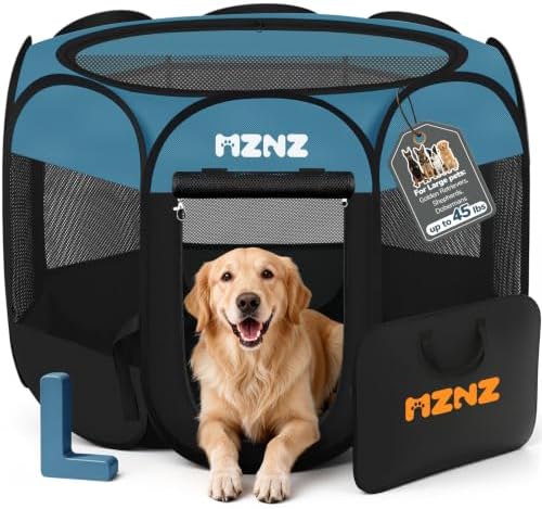 Dog Cat Small Animal Puppy Playpen Crate, Large, Blue Black by MZNZ