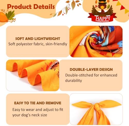 Vivifying Thanksgiving Dog Bandana 2 Pack - Triangle Fall Pet Scarves with Turkey & Letter Prints, Soft Polyester Dog Bibs for Holiday Photos & Festive Wear (Red & Yellow, Size L) - Image 3