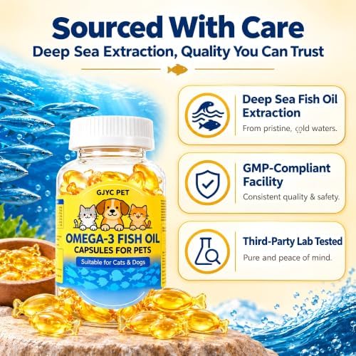 Fish Oil for Dogs & Cats, 60 Softgels – Salmon Oil Omega 3 with EPA & DHA for Skin & Coat, Joint & Heart Health – Fish Oil Capsules with Vitamin A, D3 & E – Daily Wellness Supplement - Image 3