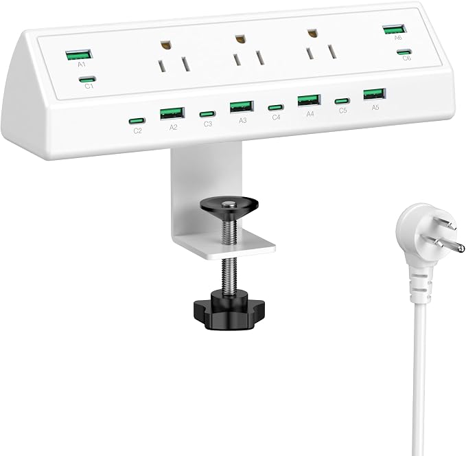 Jgstkcity 90W Desk Clamp Power Strip,12 USB Ports (6 PD 45W USB-C),Surge Protector,ETL Listed Power Hub Extension Cord,Fast Charging Station for Home Office Desk Edge Mount (White, 12 USB-90W) by Jgstkcity