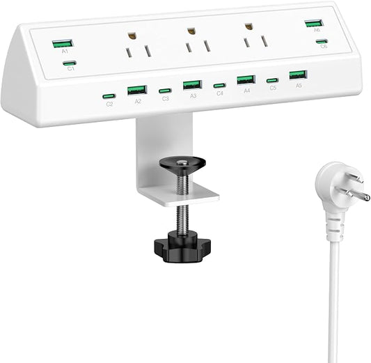 Jgstkcity 90W Desk Clamp Power Strip,12 USB Ports (6 PD 45W USB-C),Surge Protector,ETL Listed Power Hub Extension Cord,Fast Charging Station for Home Office Desk Edge Mount (White, 12 USB-90W) by Jgstkcity