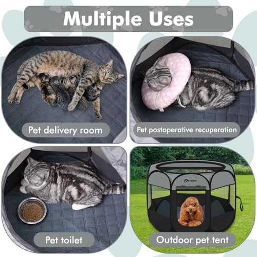 Persure Cat Dog Playpen Tent Crate Cage with Pee Pad, Dark Grey Small - Image 2