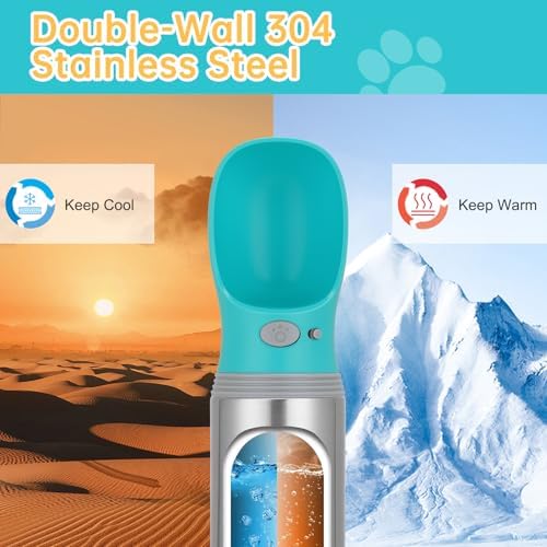 Portable Dog Water Bottle, 14 OZ Stainless Steel Pet Water Dispenser - Image 3