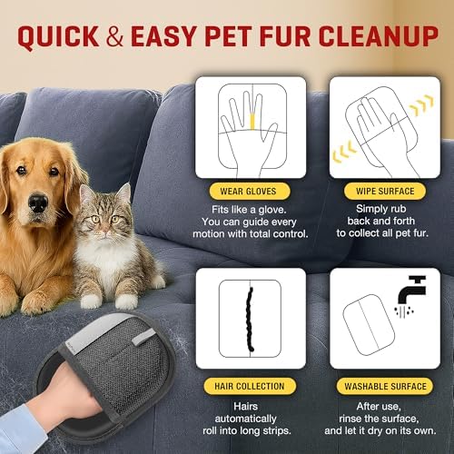 Pet Hair Removal Glove for Dogs & Cats, Newly Upgraded Reusable Electrostatic Pet Hair Glove, Magic Brush Pet Hair Remover Tool for Clothing, Couch, Carpet, Car Seats. - Image 3