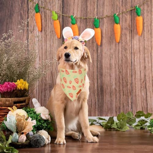 PTDECOR Easter Dog Bandana, Green and Yellow Rabbit Carrot Reversible Holiday Dog Scarf, Multi Size, Triangle Pet Easter Bandanas for Large and Extra Large Dogs Pets (X-Large) - Image 3