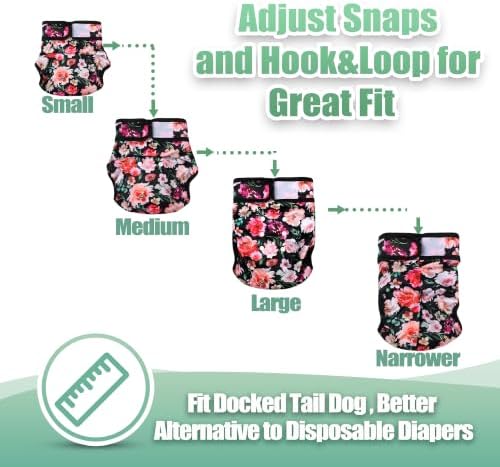 wegreeco Frenchie Dog Diapers Female No Tail Hole, Washable Pet French Puppy Bulldog Diapers Female for Period Heat, Reusable Doggy Doggie Dog Diapers (Pink Flowers, X-Large - Image 5