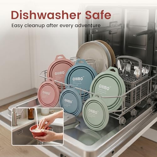 OHMO Collapsible Dog Bowls for Pet Travel, 12oz, 2pcs, Coral&Brick Red - Image 6