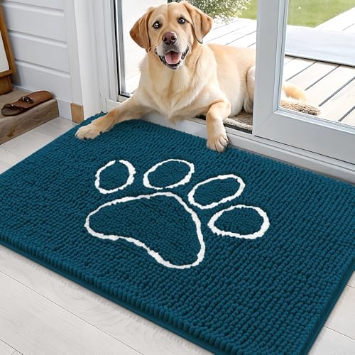 OLANLY Dog Door Mat for Muddy Paws 36x24, Paw Print Design Chenille Mud Mat by OLANLY