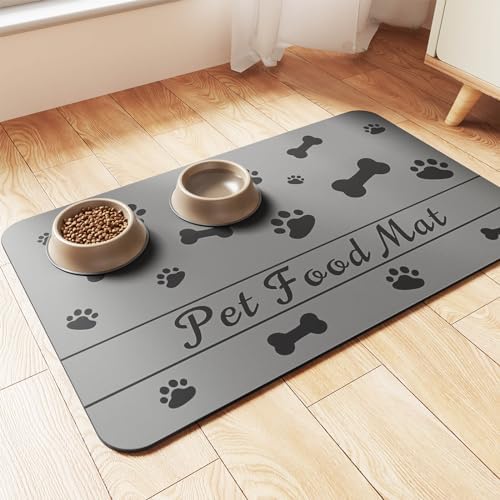 Pet Feeding Mat-Absorbent Pet Placemat for Food and Water Bowl, with Waterproof Rubber Backing, Quick Dry Water Dispenser Mat for Dog and Cat (20"x12", Bones) by Incenseburner