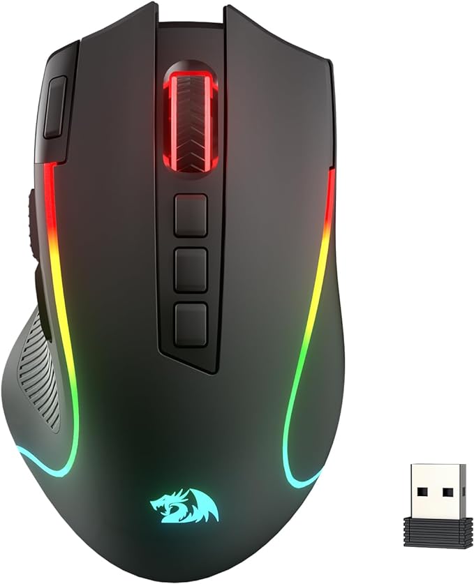 Redragon M612 Wireless RGB Optical Gaming Mouse 8000 DPI Remapping Keys | Cable-Free 0 Delay, Redefine Keybinding Macro, Vibing Backlight, Ergonomic Grip Body Comfort by REDRAGON