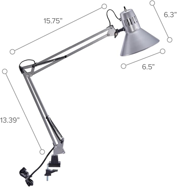 Bostitch Office VLF100-SLV Swing Arm Desk Lamp with Clamp Mount, 36" Reach with Multi-Joint Adjustment, Includes Replaceable LED Bulb (VLF), Silver - Image 5