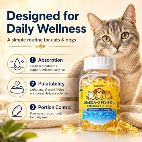 Fish Oil for Dogs & Cats, 60 Softgels – Salmon Oil Omega 3 with EPA & DHA for Skin & Coat, Joint & Heart Health – Fish Oil Capsules with Vitamin A, D3 & E – Daily Wellness Supplement - Image 6
