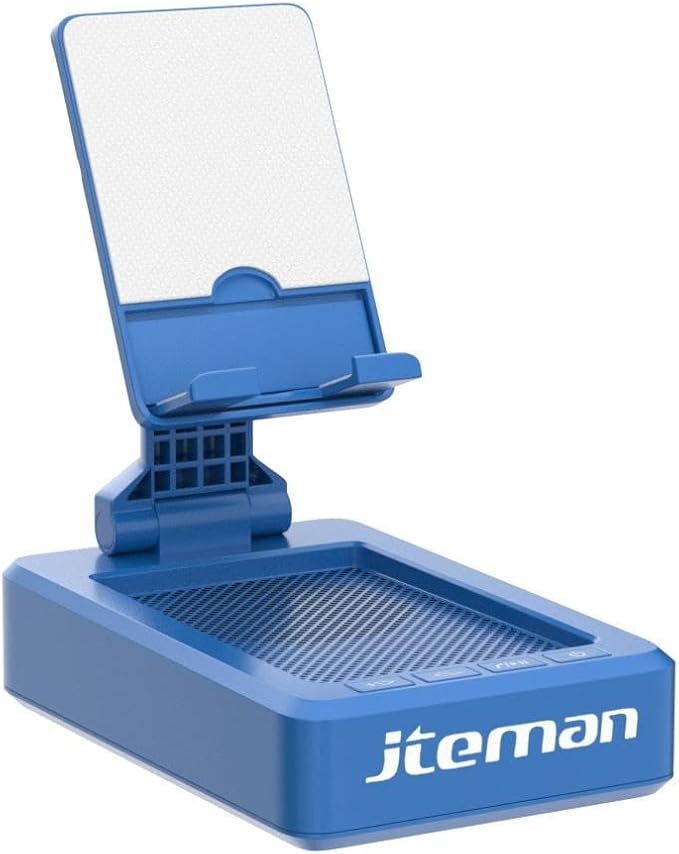 JTEMAN Cell Phone Stand with Bluetooth Speaker, HD Stereo Sound & Anti-Slip Base, Foldable Adjustable Desktop Phone Holder for Home Office, Cool Tech Gadgets Birthday Gifts for Men Women (Blue) - Image 4
