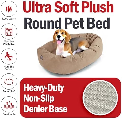 Majestic Pet Suede Shredded Memory Foam Mix Calming Dog Bed Washable - Cozy Soft Round Dog Bed with Spine for Head Support - Fluffy Donut Dog Bed, 32 Inch, Stone - Image 6