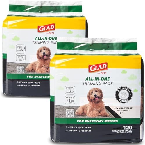 Glad for Pets Black Charcoal Puppy Pads, 17.5 x 23.5 Inch, 120 Count, 2-Pk by GladTrashFoodStorage