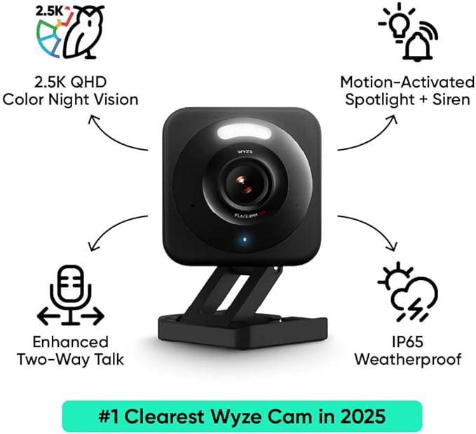 WYZE Cam v4 (Latest Model), 2.5K AI Security Camera, Indoor/Outdoor Cameras for Home Security, Baby Monitor & Pet Camera, Color Night Vision, No Subscription Required, Free Expert Help (2 Pack) - Image 2