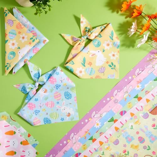 Weewooday 50 Pcs Easter Dog Bandanas Bulk with Bunny Rabbit Egg Carrot Pattern Soft Bibs Adjustable Triangle Pet Scarf Bowtie for Small Medium Large Costume Grooming(25.6 x 17.7 x 17.7 Inch) - Image 5