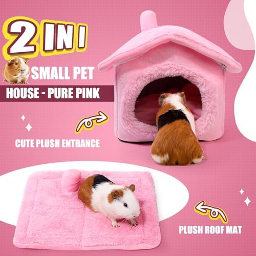 Guinea Pig Hideout - Guinea Pig Bed, Separable Plush Roof, Bunny Hideout, Rabbit Bed, House Bed for Small Pets, Pure Pink - Image 2